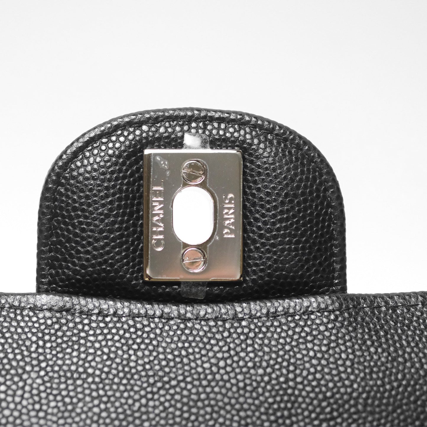 Chanel Classic M/L Medium Flap Chevron Black Caviar Silver Hardware