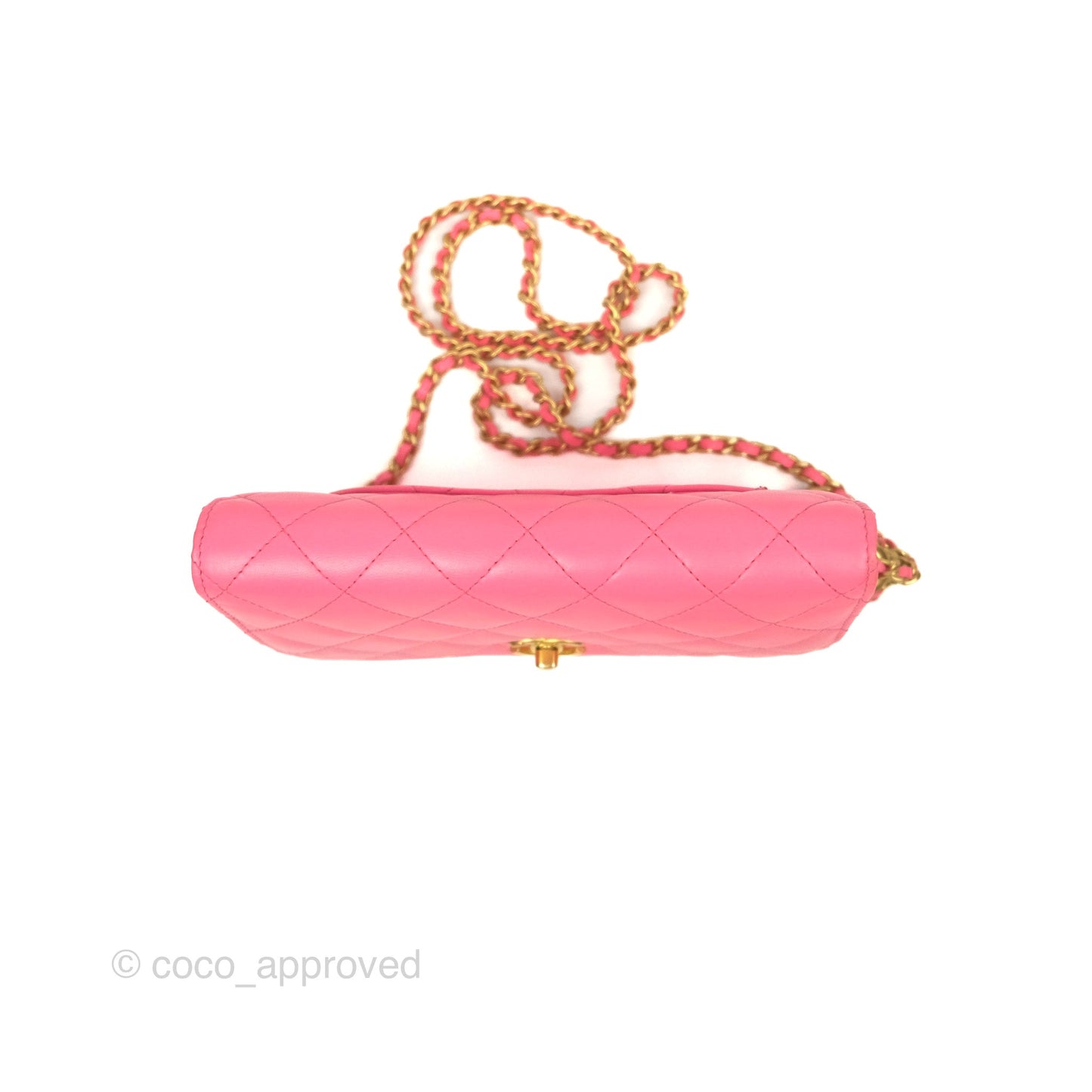 Chanel Quilted Pearl Crush Wallet on Chain WOC Pink Lambskin Aged Gold Hardware