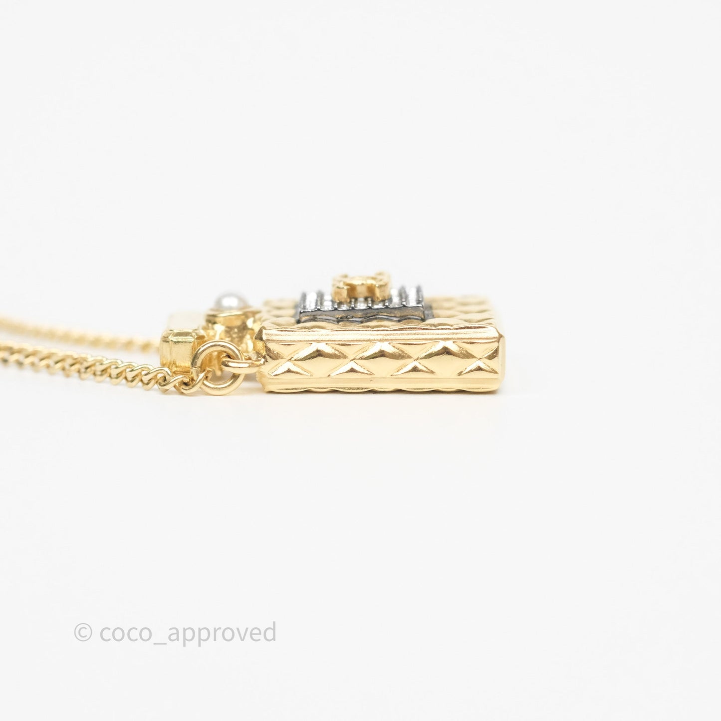 Chanel CC Perfume Bottle Rhinestone Necklace Gold Tone 21V