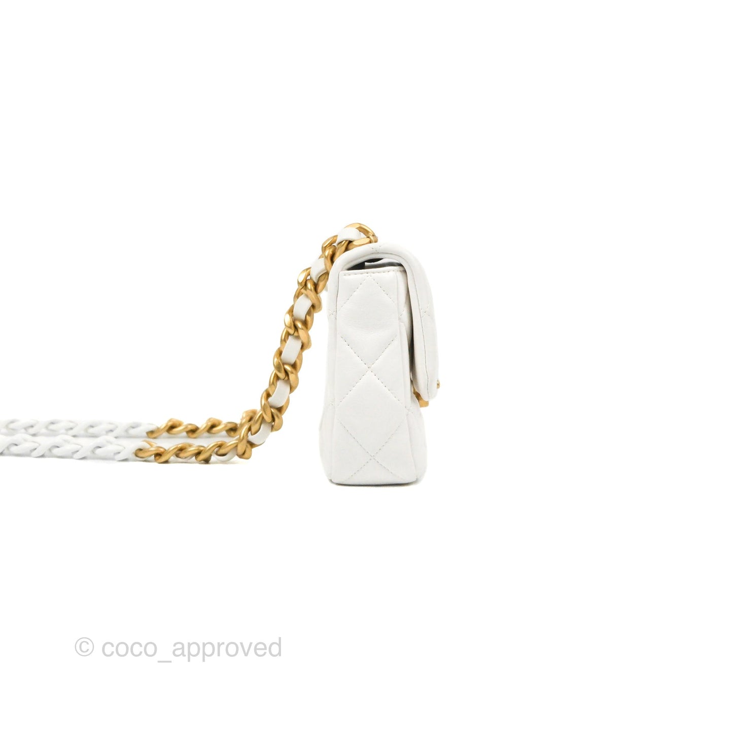 Chanel Small Flap Bag White Lambskin Aged Gold and Lacquered Metal 22S