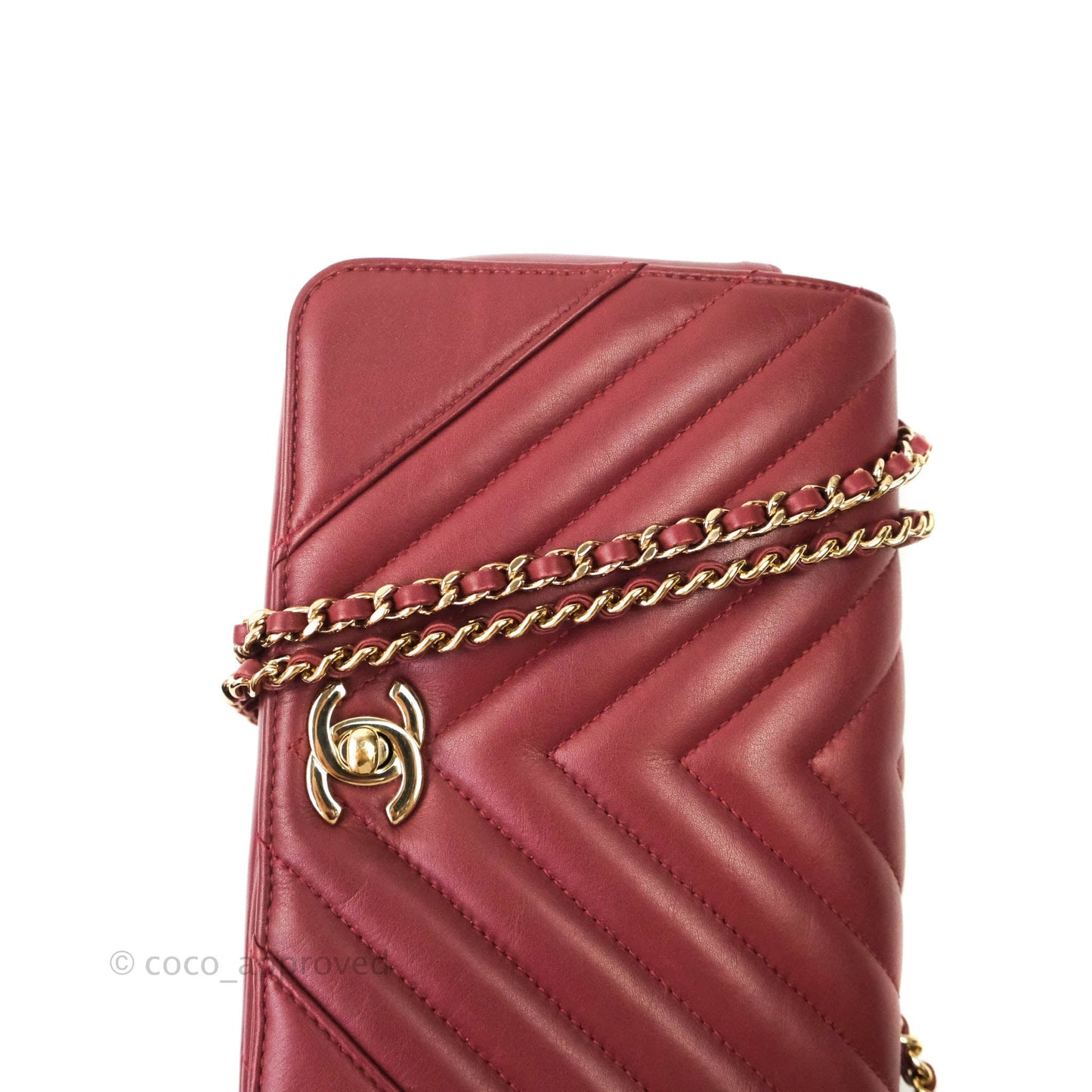 Chanel Small Statement Chevron Flap Bag Burgundy Lambskin Gold Hardware