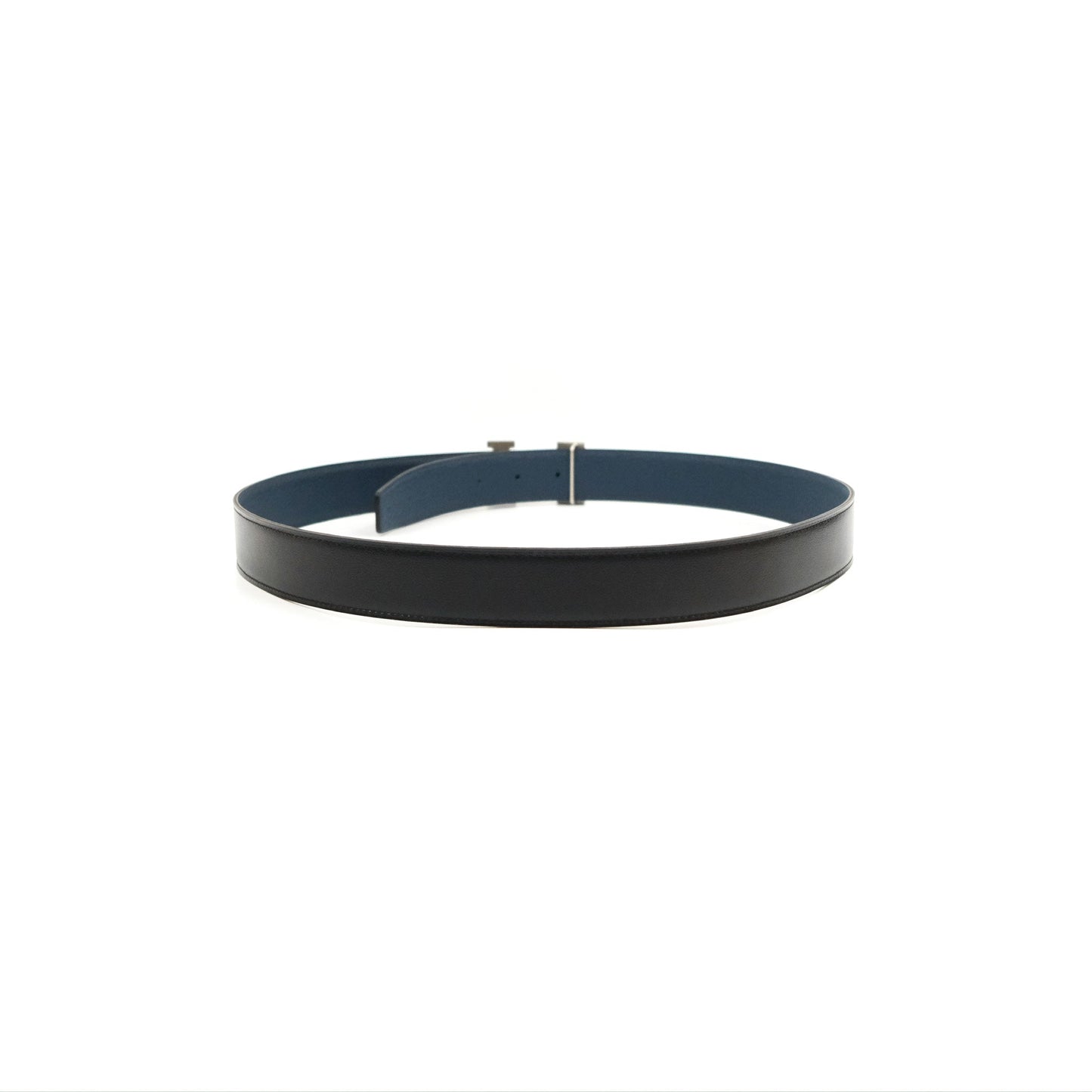 Hermès H Silver Belt Buckle & Reversible Blue Black