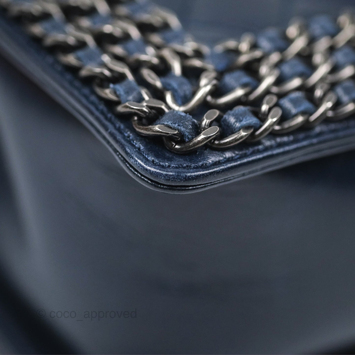 Chanel Medium Chain Edge Boy Quilted Navy Aged Glazed Calfskin Ruthenium Hardware