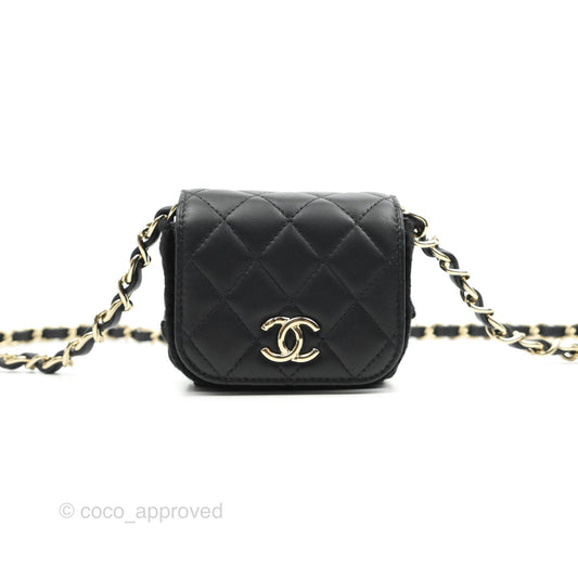 Chanel Mini Bag Black Lambskin Crochet Gold Hardware 22C