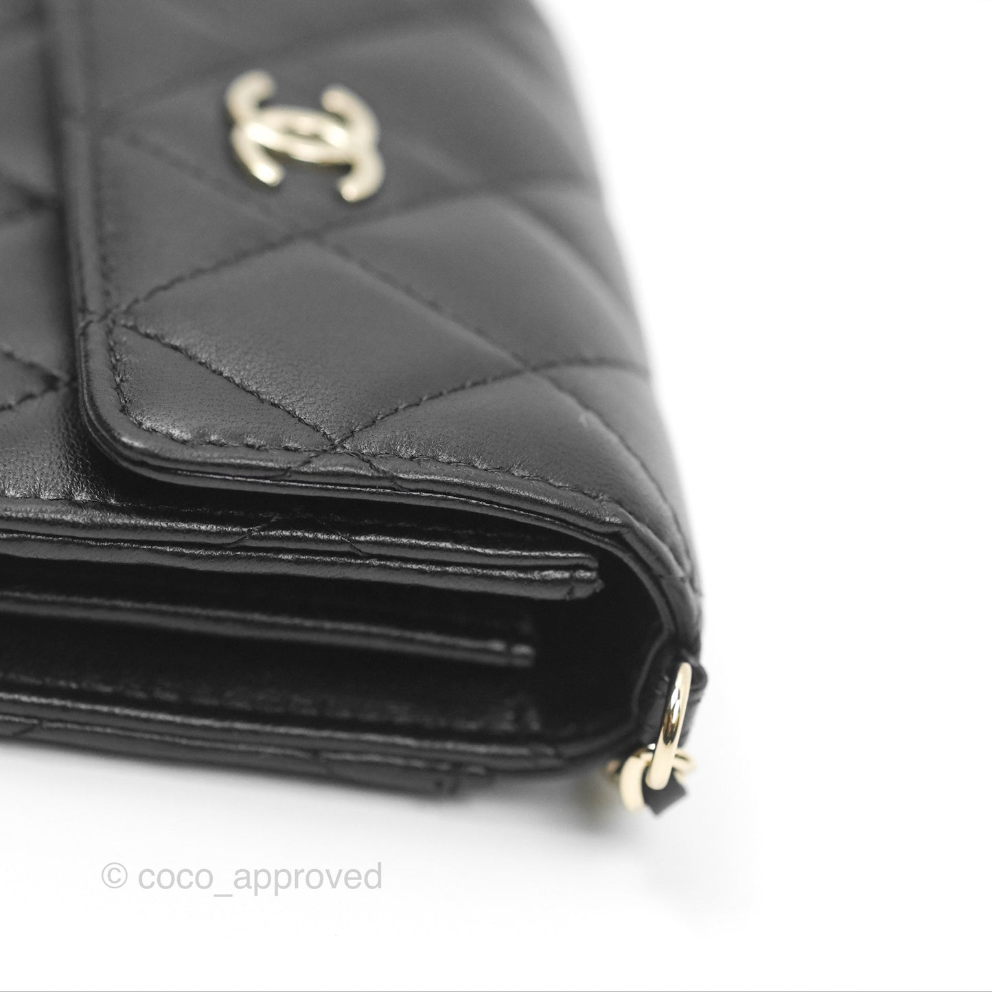 Chanel Mini Clutch With Pearl Chain Black Lambskin Gold Hardware