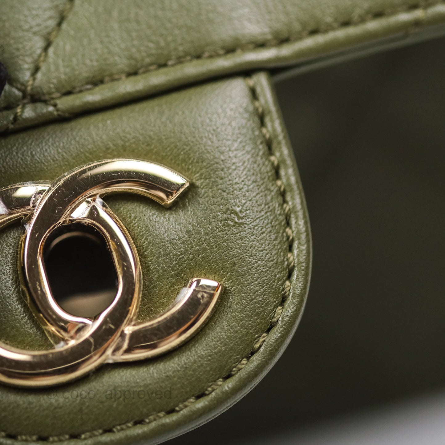 Chanel Small Coco Lady Quilted Flap Bag With Top Handle Olive Green Calfskin Gold Hardware