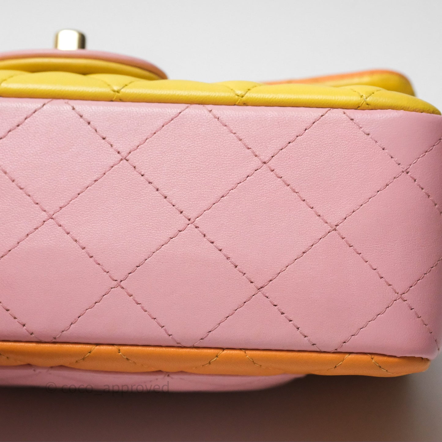 Chanel Quilted Mini Rectangular Flap Tri-Color Orange/Yellow/Pink Lambskin Gold Hardware