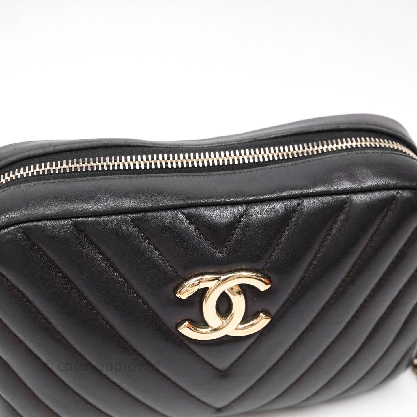 Chanel Chevron Camera Bag Black Lambskin Gold Hardware