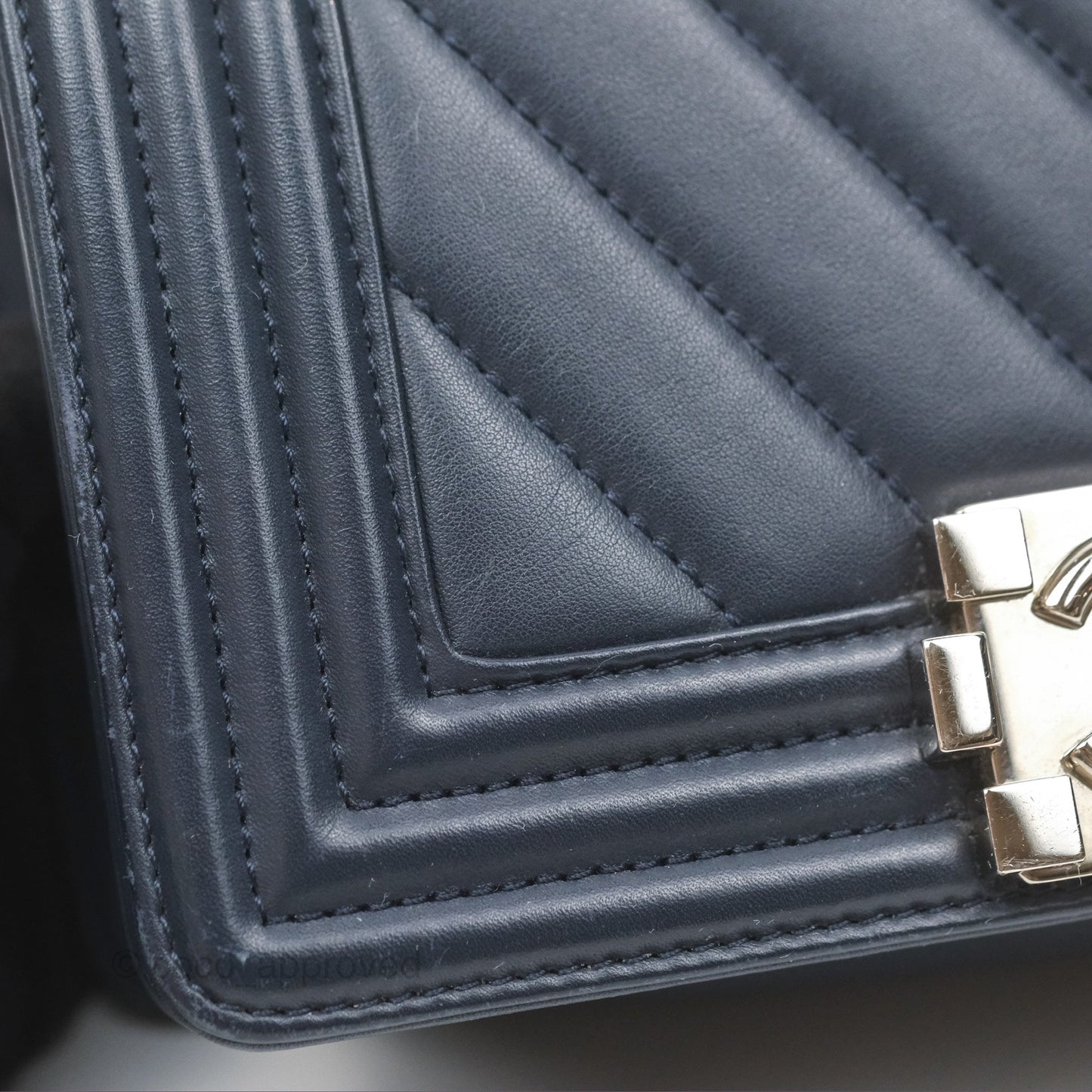 Chanel Small Chevron Boy Navy Calfskin Silver Hardware