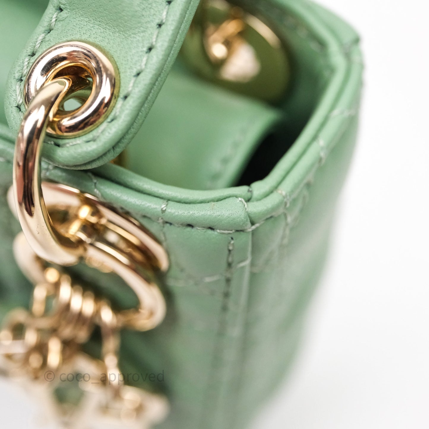 Christian Dior Micro Lady Dior Green Lambskin Cannage Gold Hardware