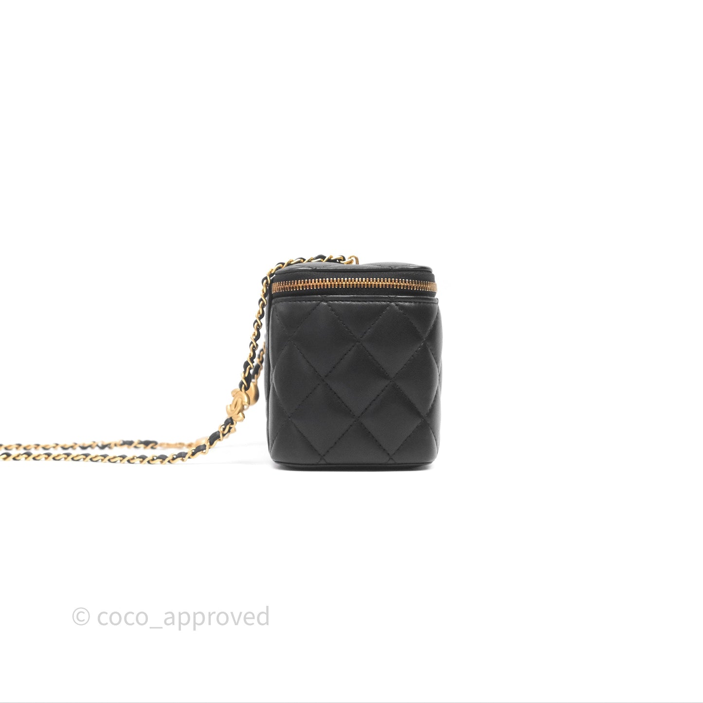 Chanel Vanity with COCO Heart Chain Black Lambskin Aged Gold Hardware