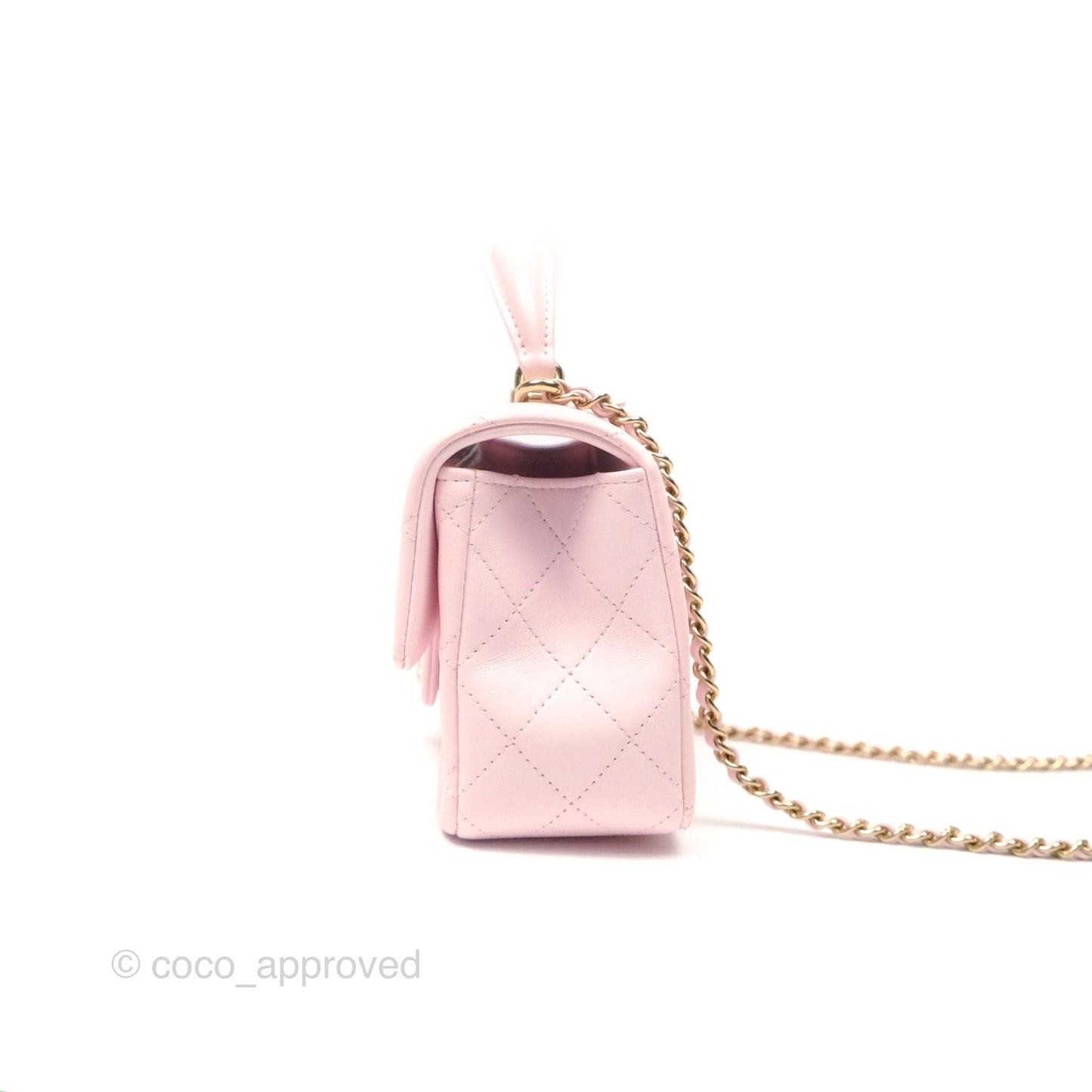 Chanel Top Handle Mini Rectangular Flap Bag Light Pink Lambskin Gold Hardware