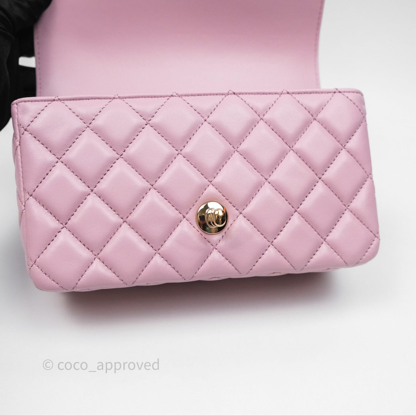 Chanel Logo Top Handle Mini Rectangular Flap Bag Pink Lambskin Gold Hardware