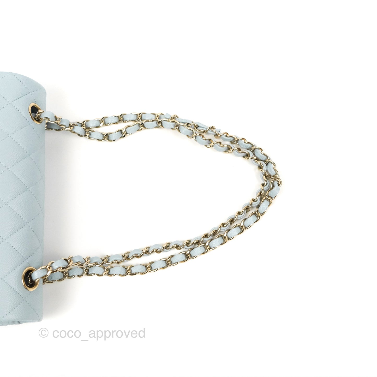 Chanel Small Classic Quilted Flap Light Blue Caviar Gold Hardware 22P