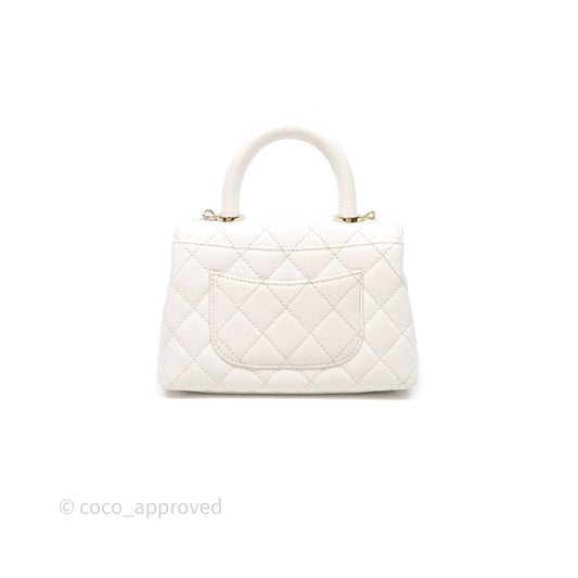 Chanel Mini Coco Handle Quilted White Caviar Gold Hardware