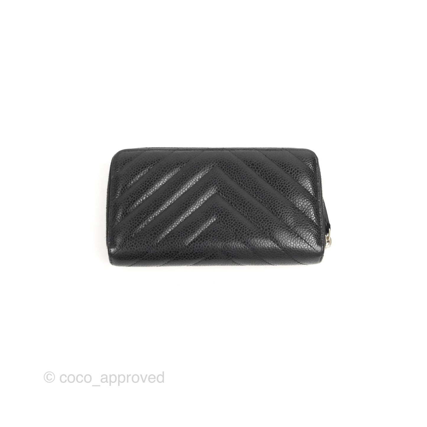 Chanel Medium Wallet Chevron Black Soft Caviar Silver Hardware