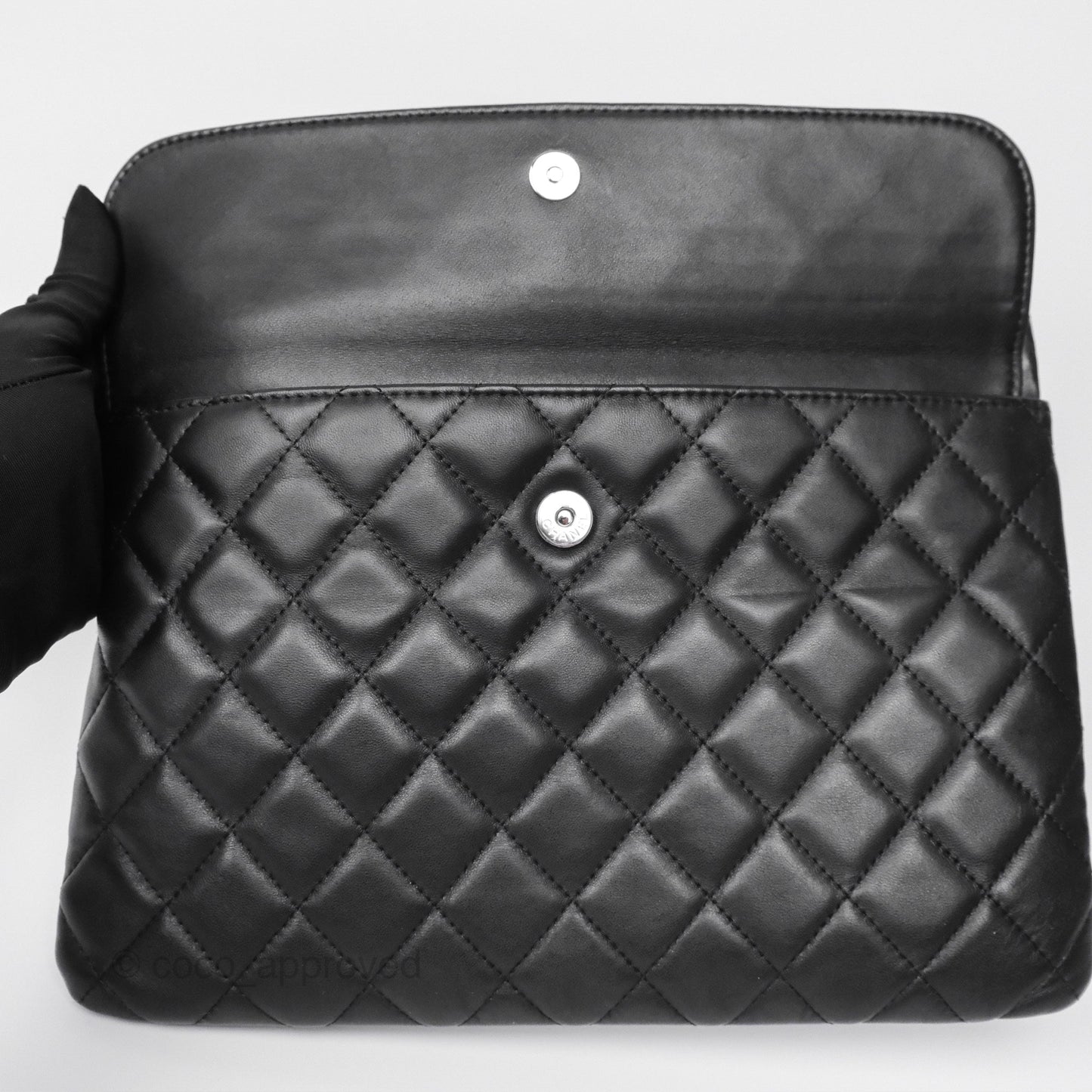 Chanel Flap O Case Clutch Black Lambskin Silver Hardware