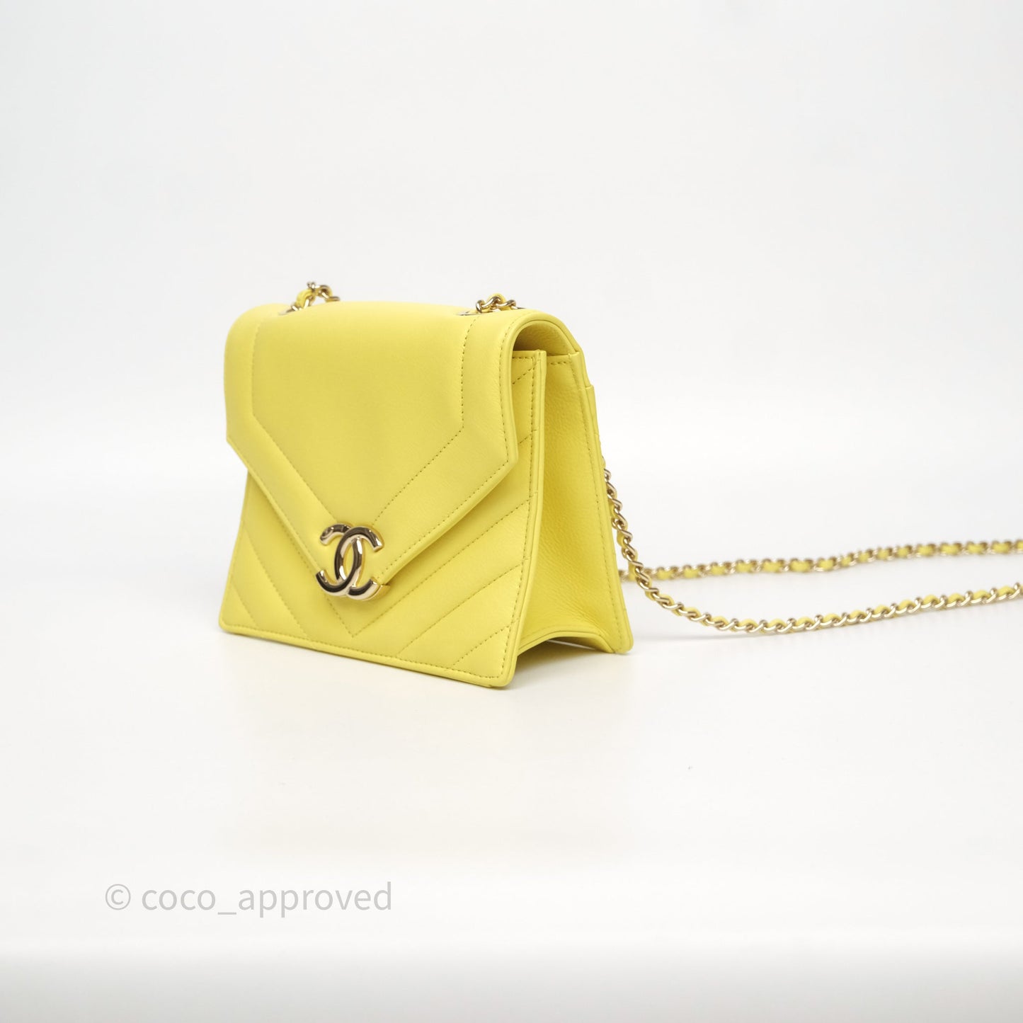 Chanel Chevron Square Envelope Flap Bag Yellow Calfskin Gold Hardware 19C