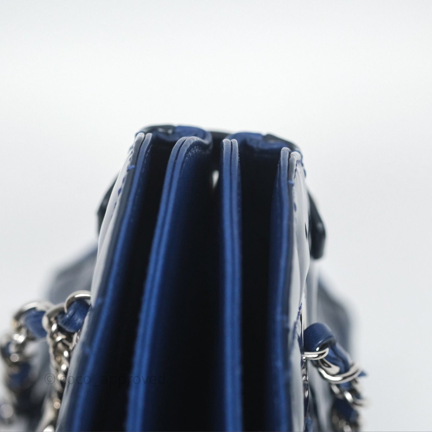 Chanel Quilted Bowling Tote Royal Blue Patent Silver Hardware