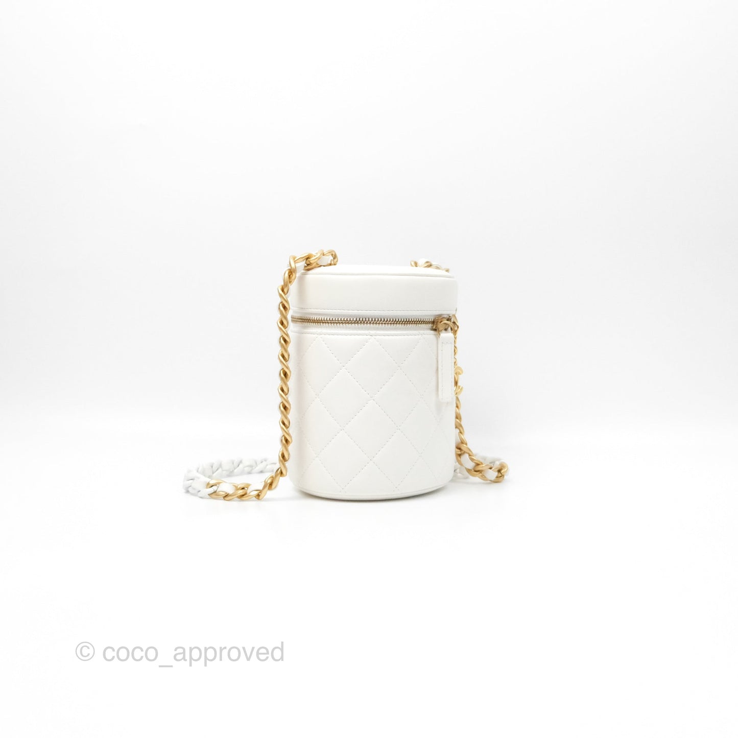Chanel Vanity Case With Chain Shoulder Bag Quilted Calfskin Leather White