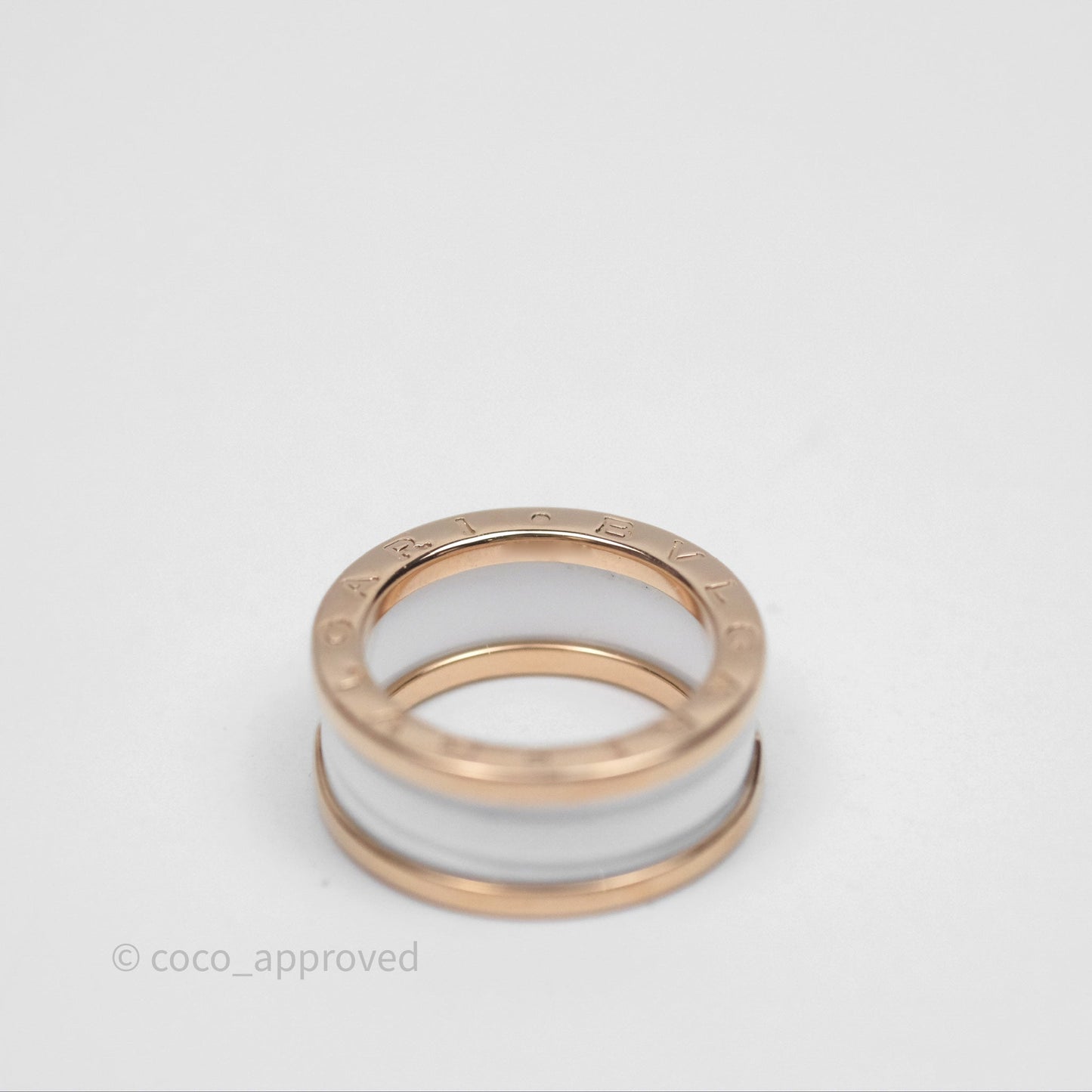 Bvlgari B.Zero1 Two-Band Ring White Ceramic Spiral 18K Rose Gold Size 51