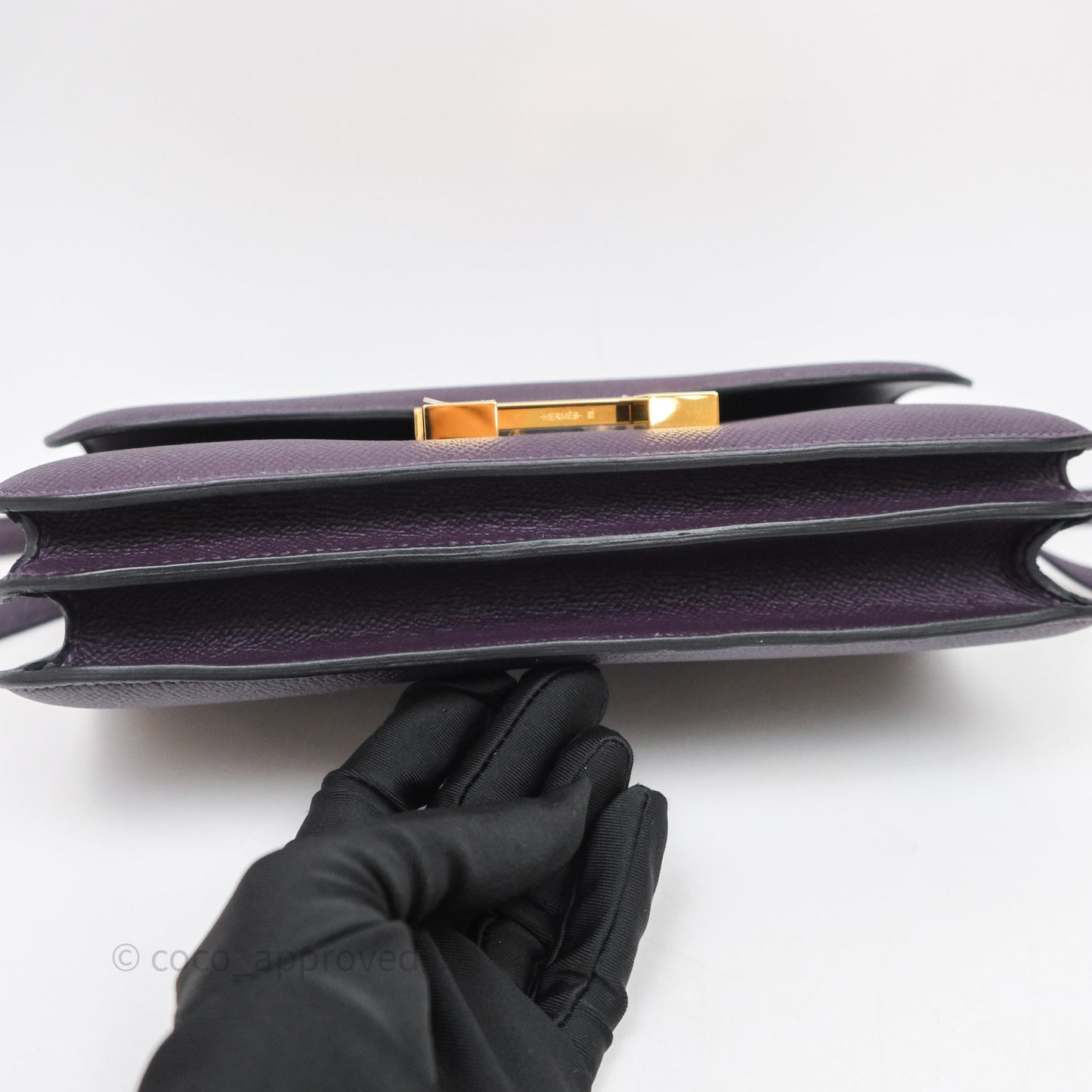 Hermès Constance Elan Raisin 59 Epsom Gold Hardware