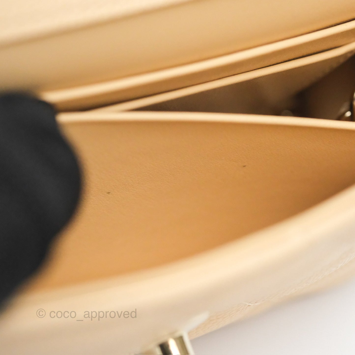 Chanel Coco Handle Clutch with Chain Quilted Beige Caviar Gold Hardware