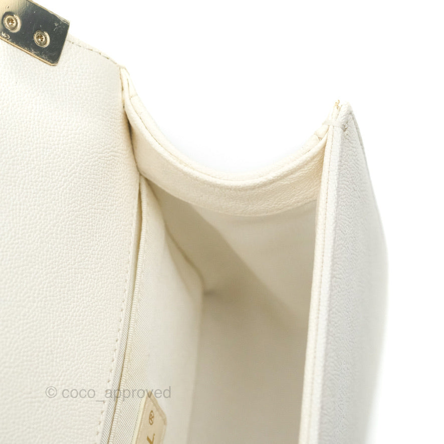 Chanel Small Boy White Caviar Gold Hardware