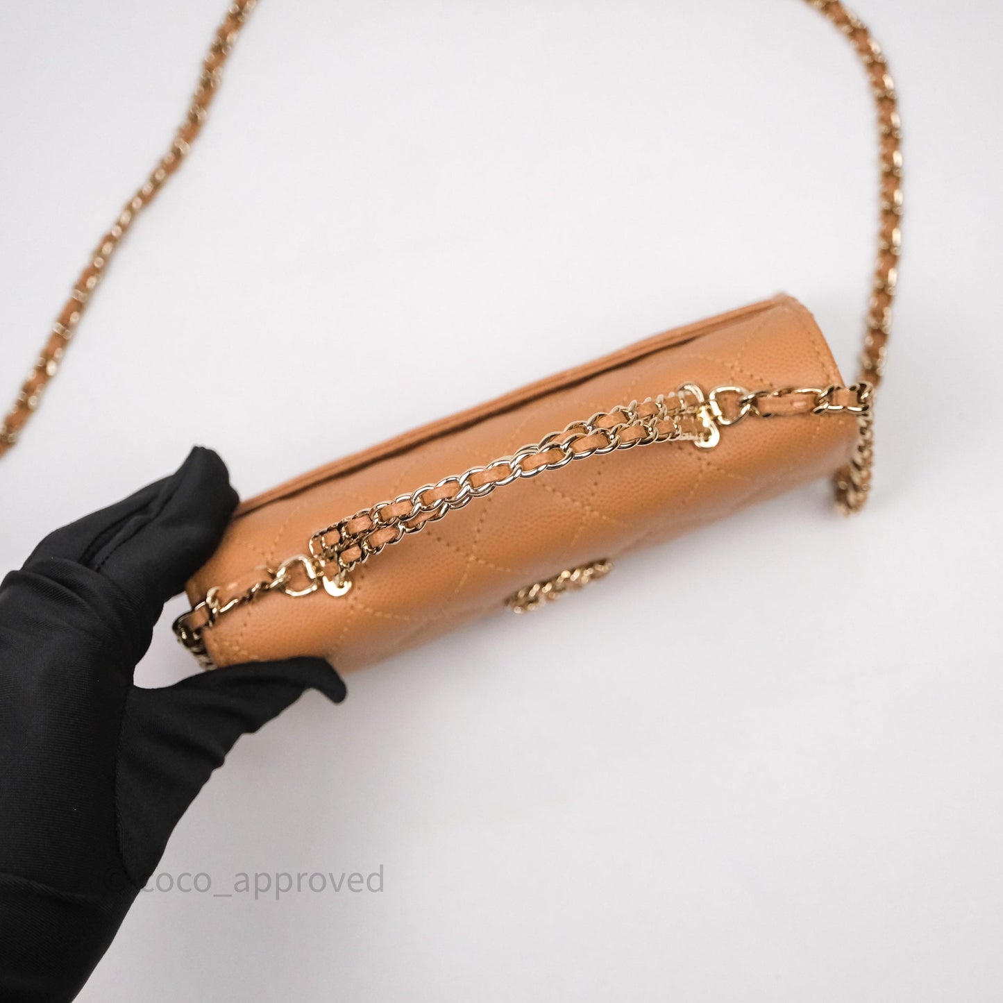 Chanel Kelly Clutch Top Handle Dark Beige Caviar Bag Light Gold hardware