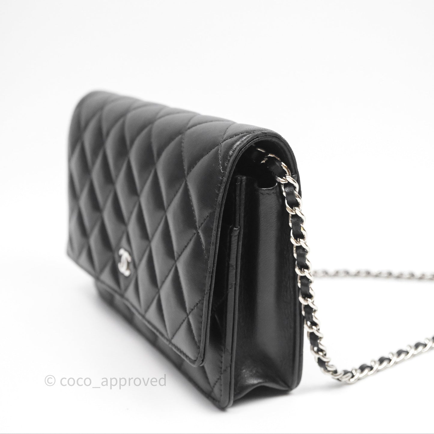 Chanel Quilted WOC Black Lambskin Silver Hardware