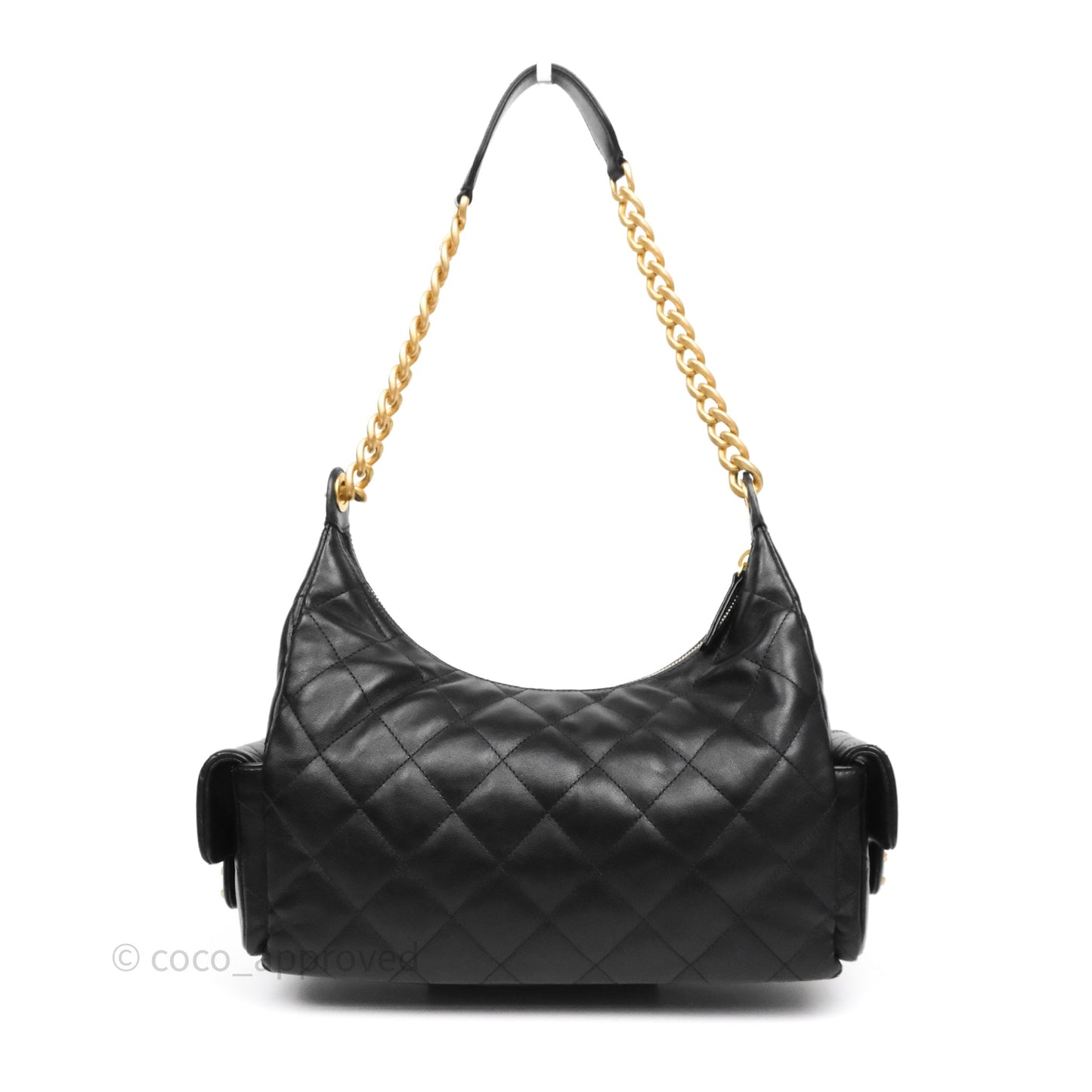 Chanel Quilted Large Trendy Double Pocket Hobo Black Lambskin Gold Hardware