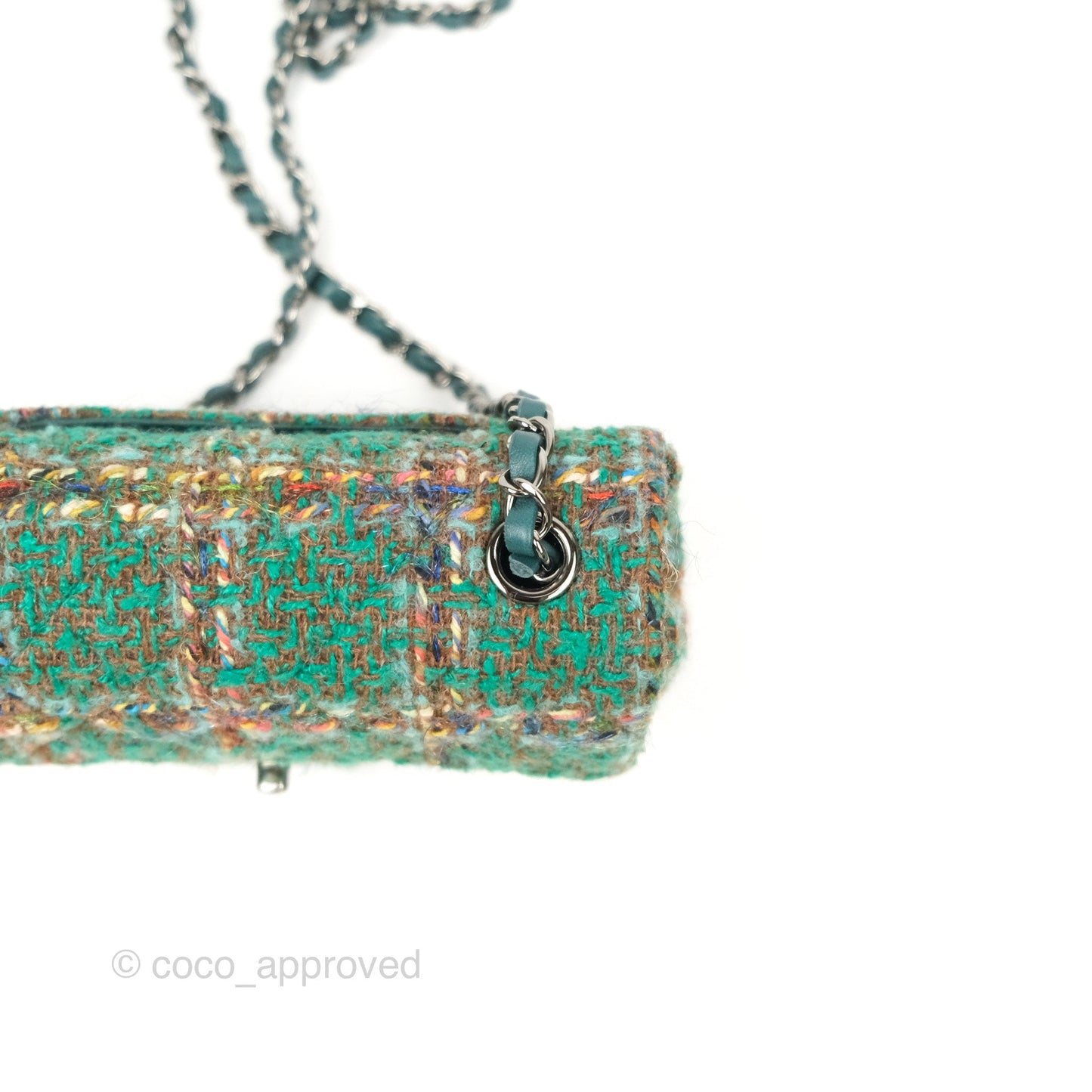 Chanel Mini Rectangular Flap Quilted Green Tweed Gun Metal 23A