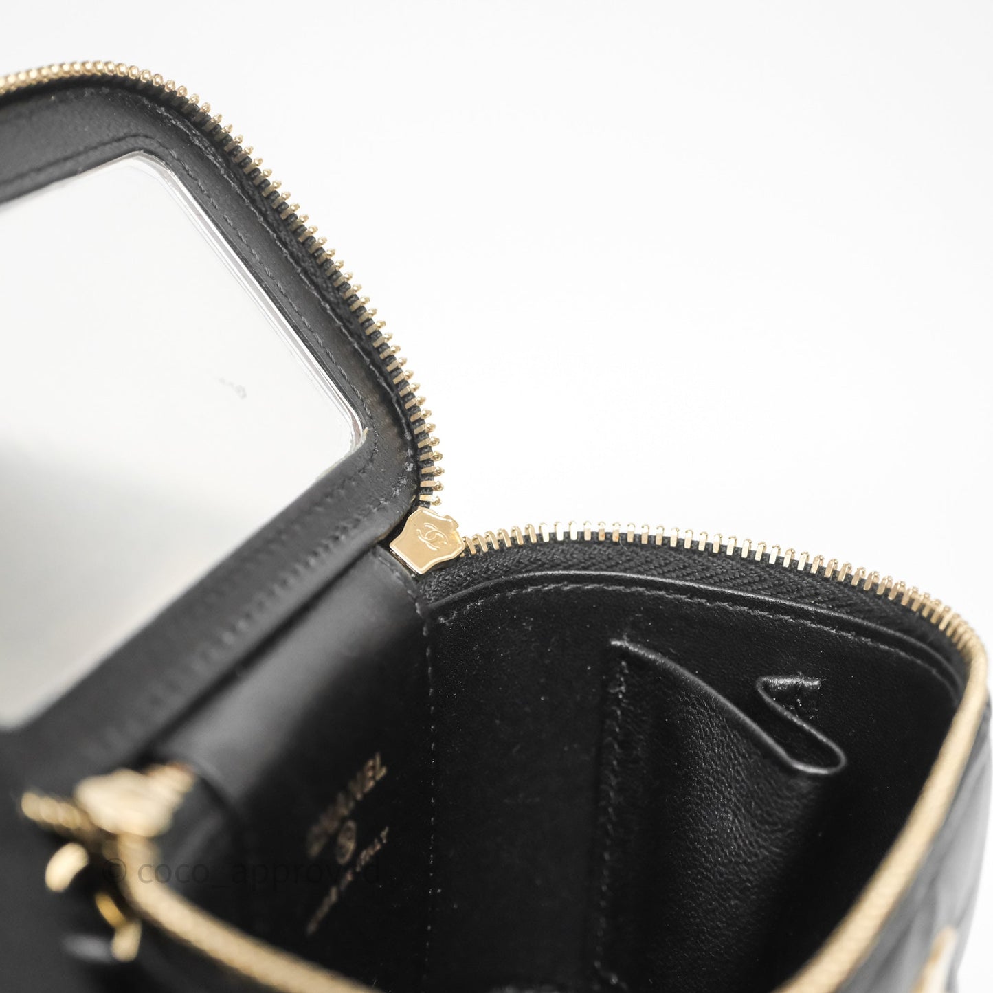 Chanel Mini Vanity With Double Chain Black Lambskin Aged Gold Hardware