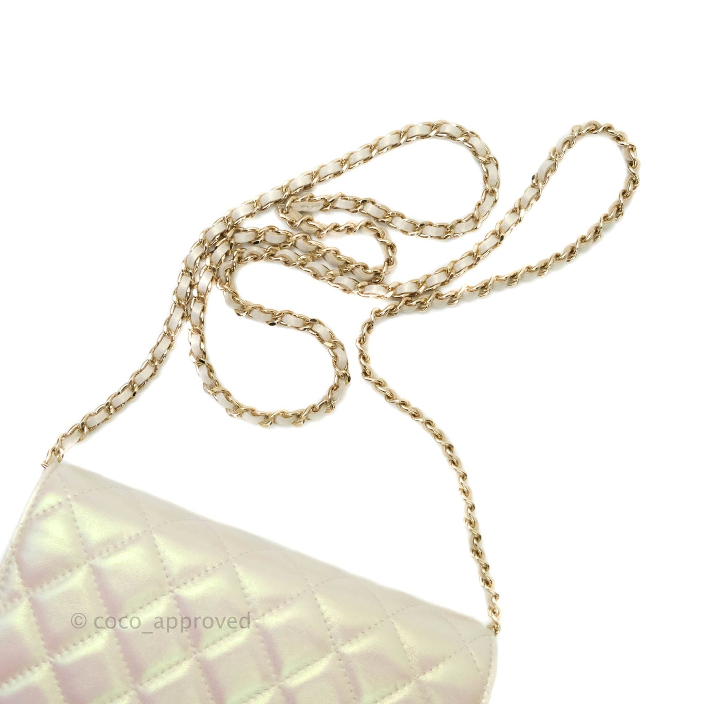 Chanel Quilted Wallet on Chain WOC Iridescent Ivory Light Gold Hardware