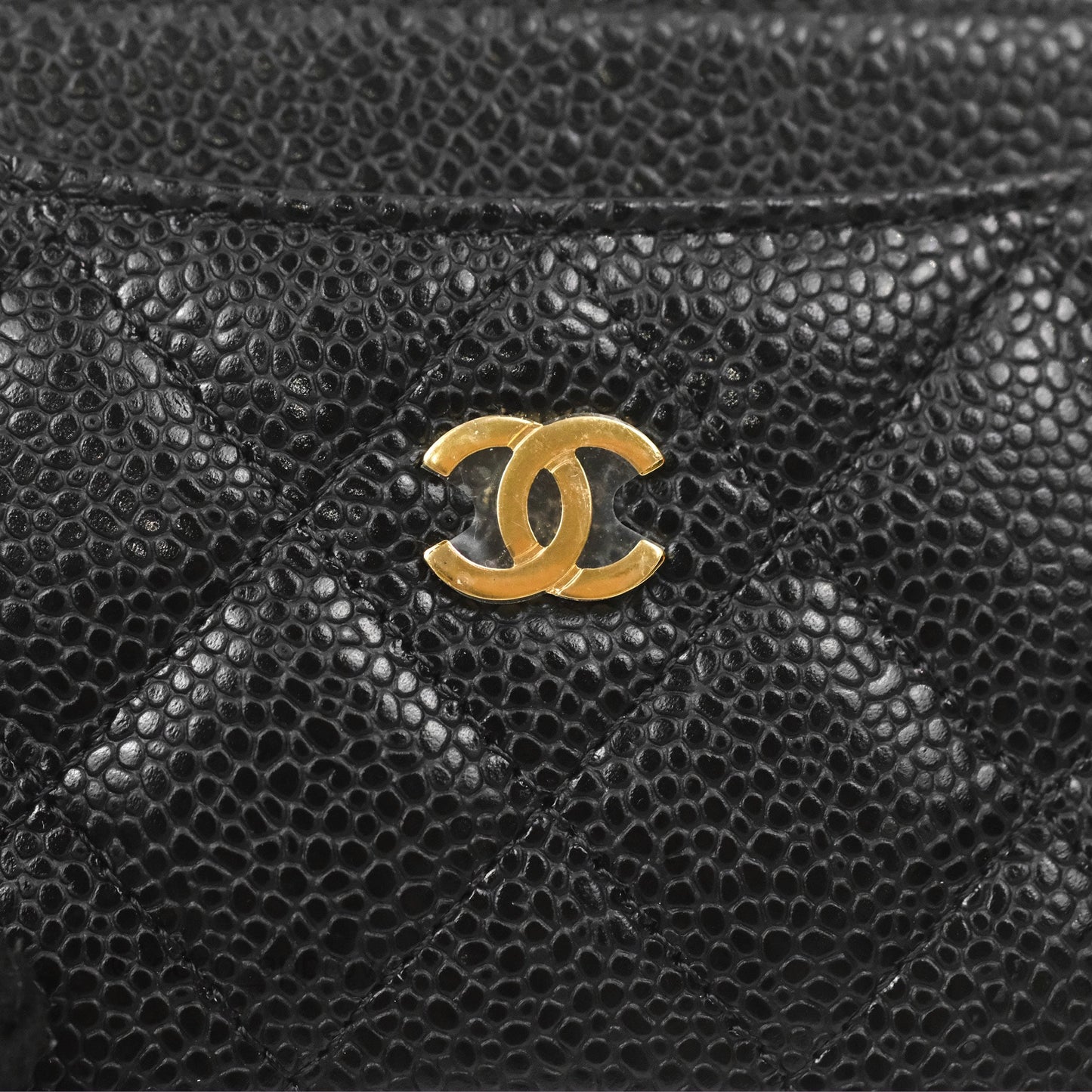 Chanel Classic Flat Card Holder Black Caviar Gold Hardware