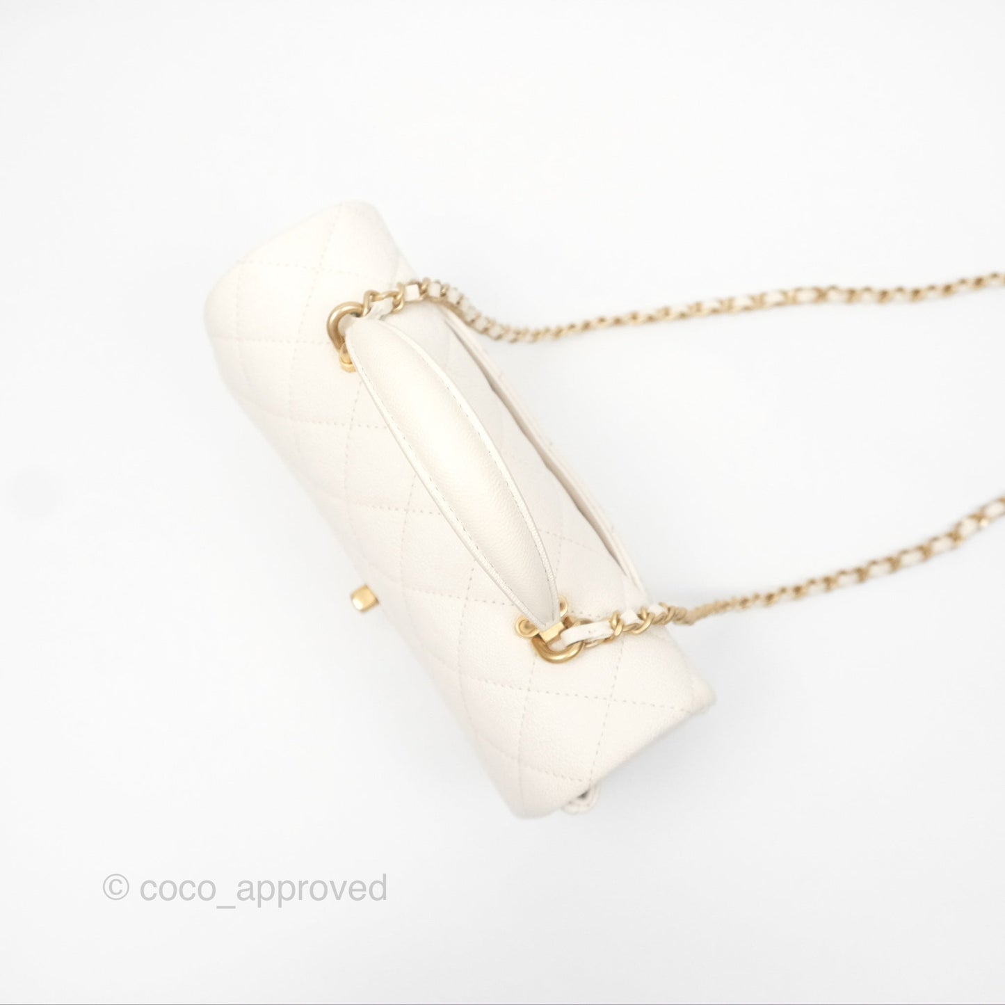 Chanel Top Handle Mini Rectangular Flap Bag Ivory White Caviar Aged Gold Hardware