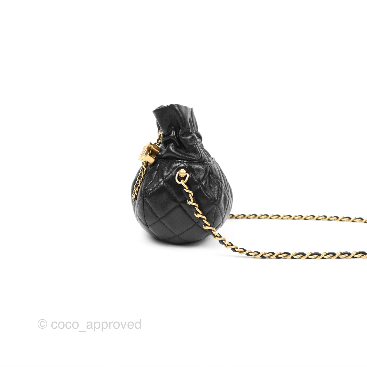 Chanel Mini Round Clutch with Chain Black Shiny Lambskin 23S