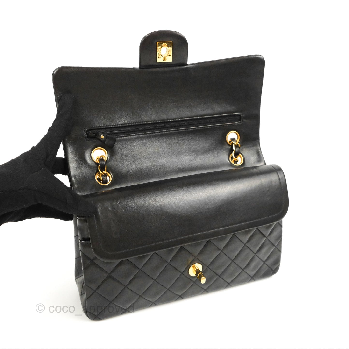 Chanel Vintage Medium Classic Flap Black Lambskin 24K Gold Hardware