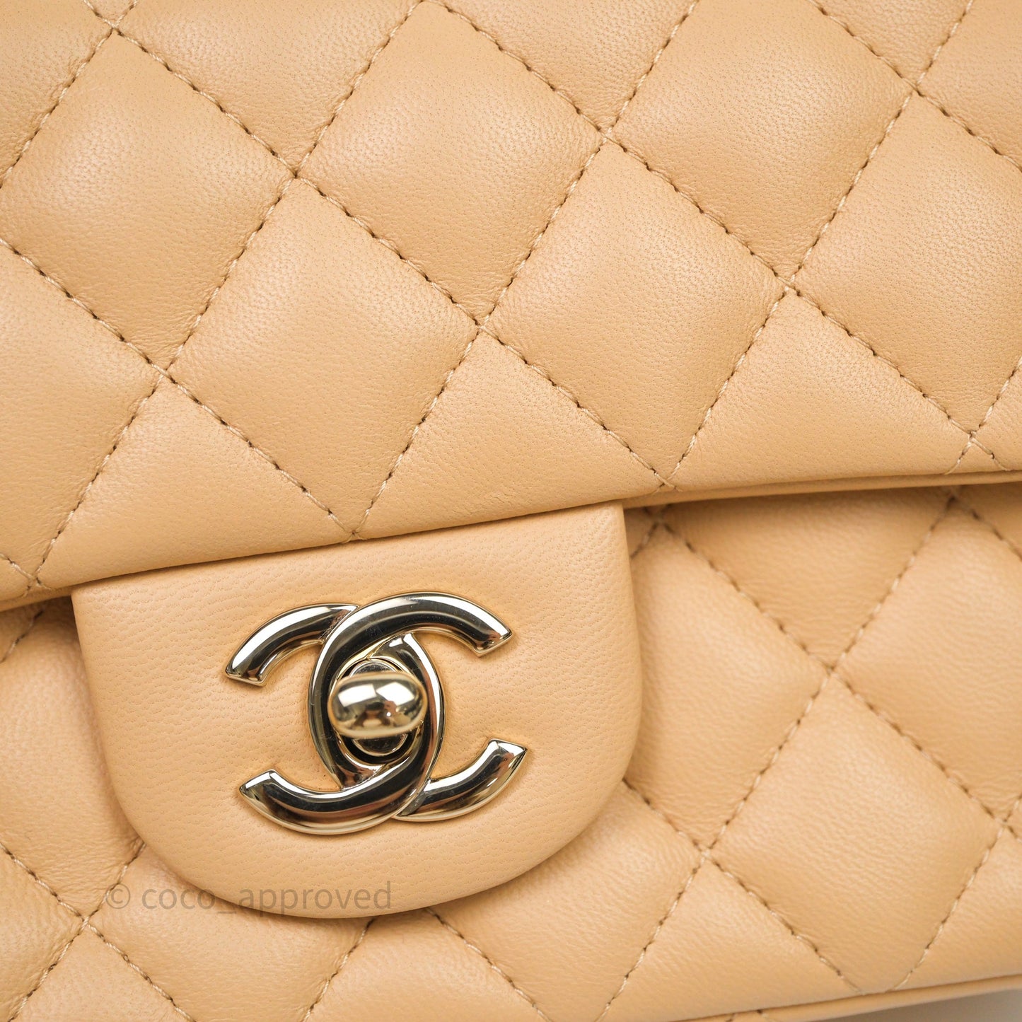 Chanel Mini Rectangular Quilted Beige Lambskin Light Gold Hardware