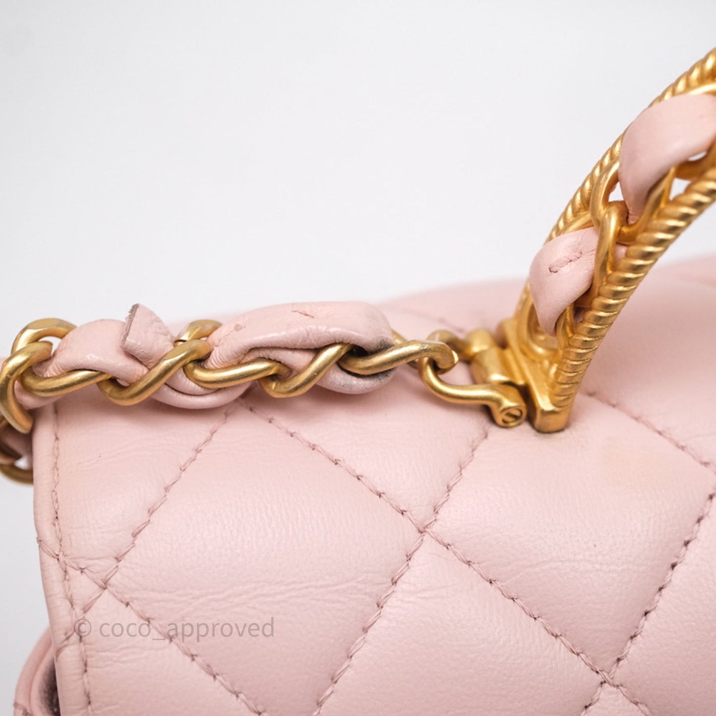 Chanel Top Handle Mini Rectangular Flap Bag Pink Lambskin Aged Gold Hardware