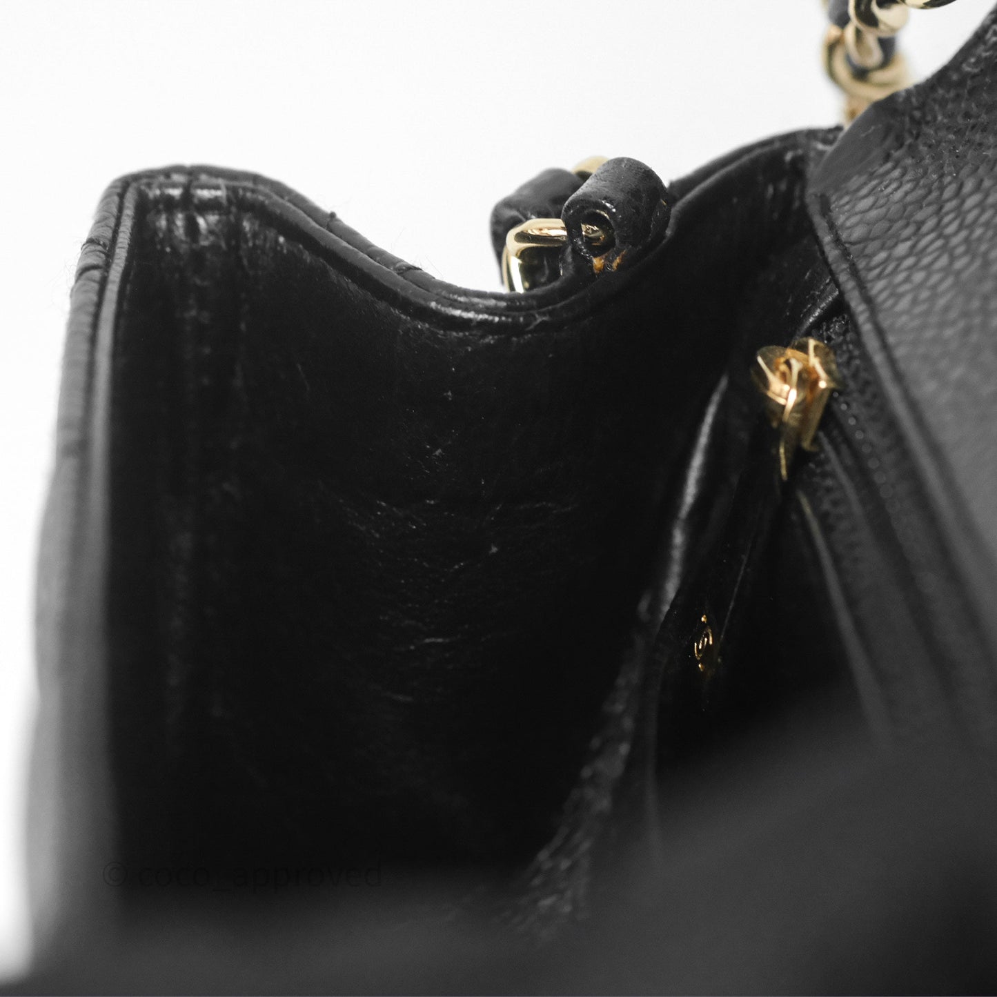 Chanel Vintage Mini Square Flap Quilted Black Caviar 24K Gold Hardware