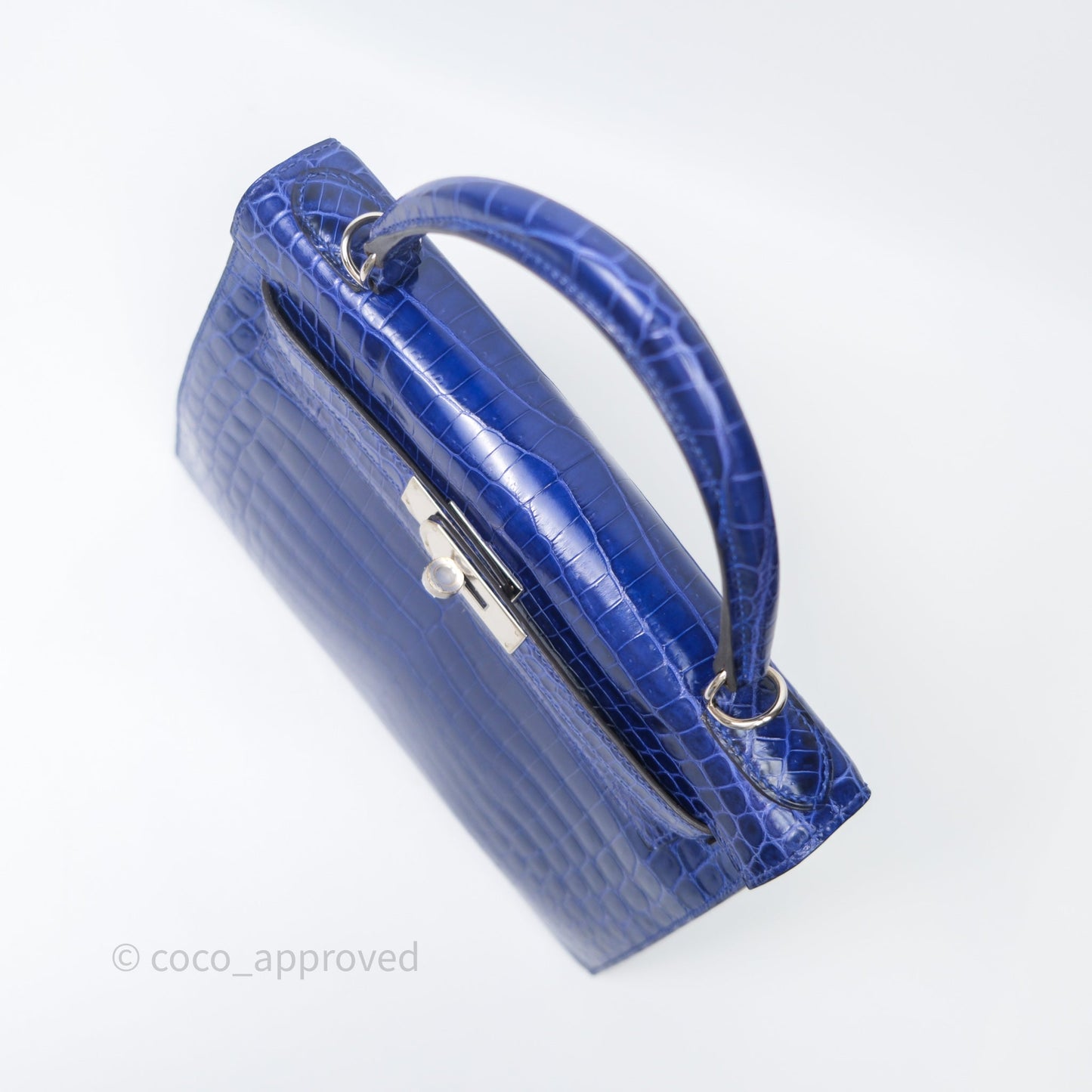 Hermès Kelly 28 Blue Croc Palladium Hardware
