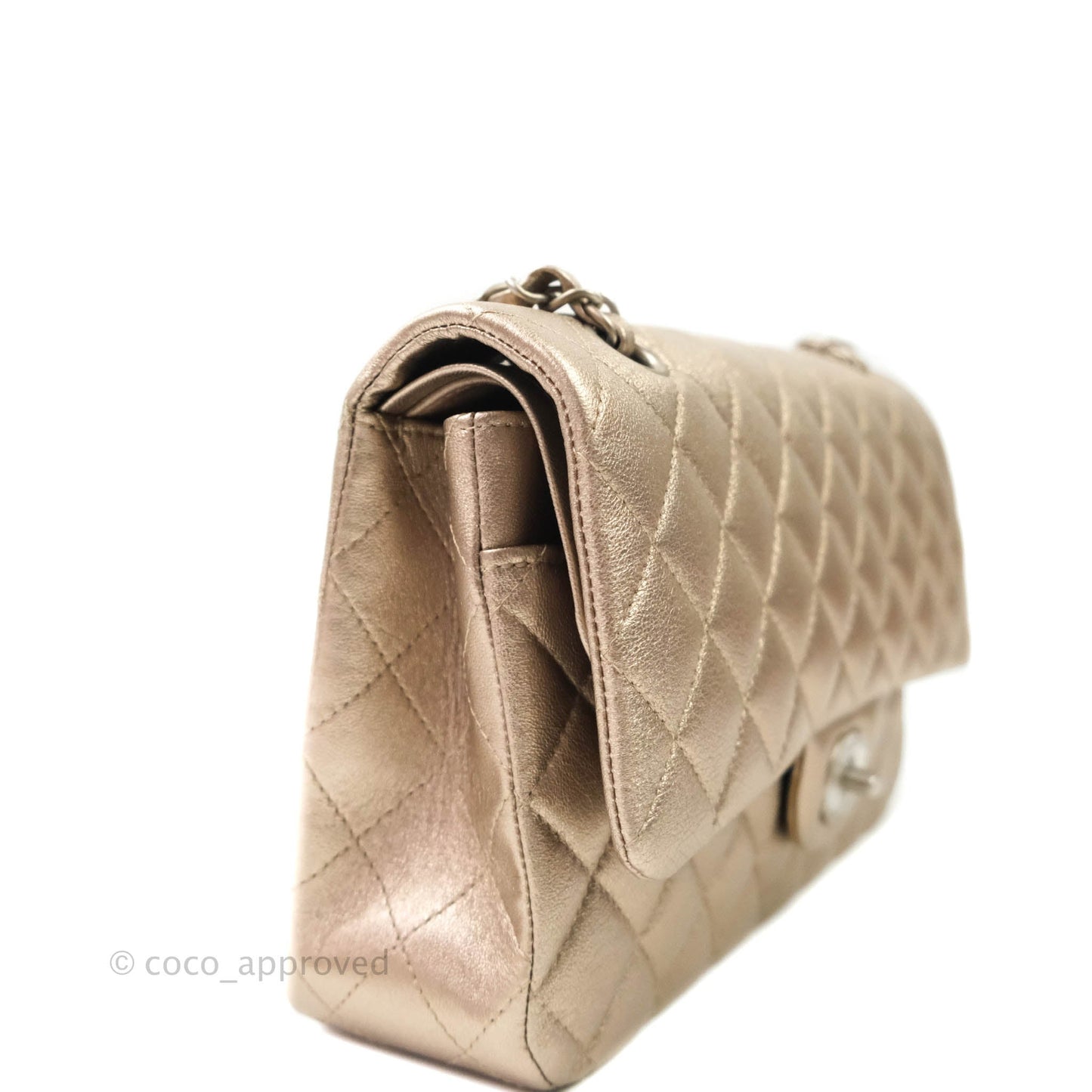 Chanel Classic M/L Medium Double Flap Metallic Bronze Lambskin Matte Silver Hardware