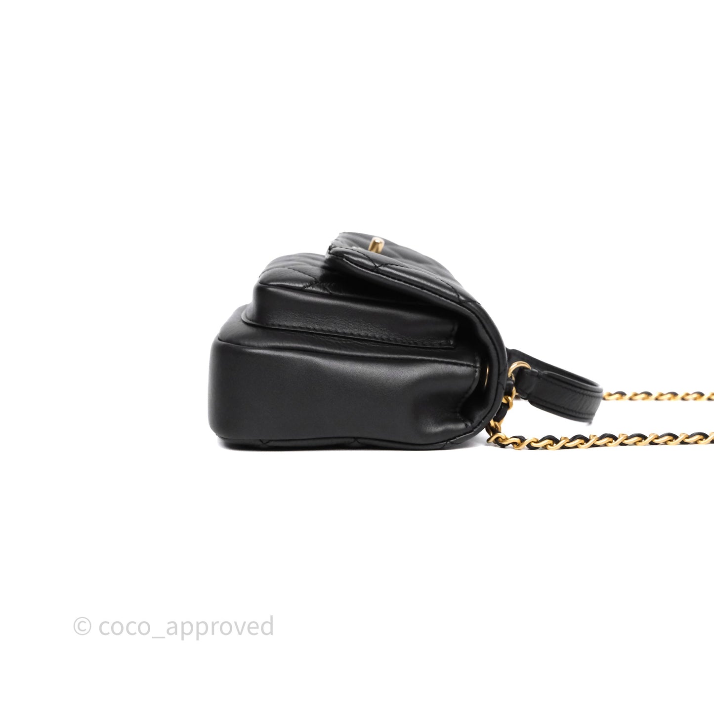 Chanel Quilted Handle Flap Bag Black Calfskin Aged Gold Hardware
