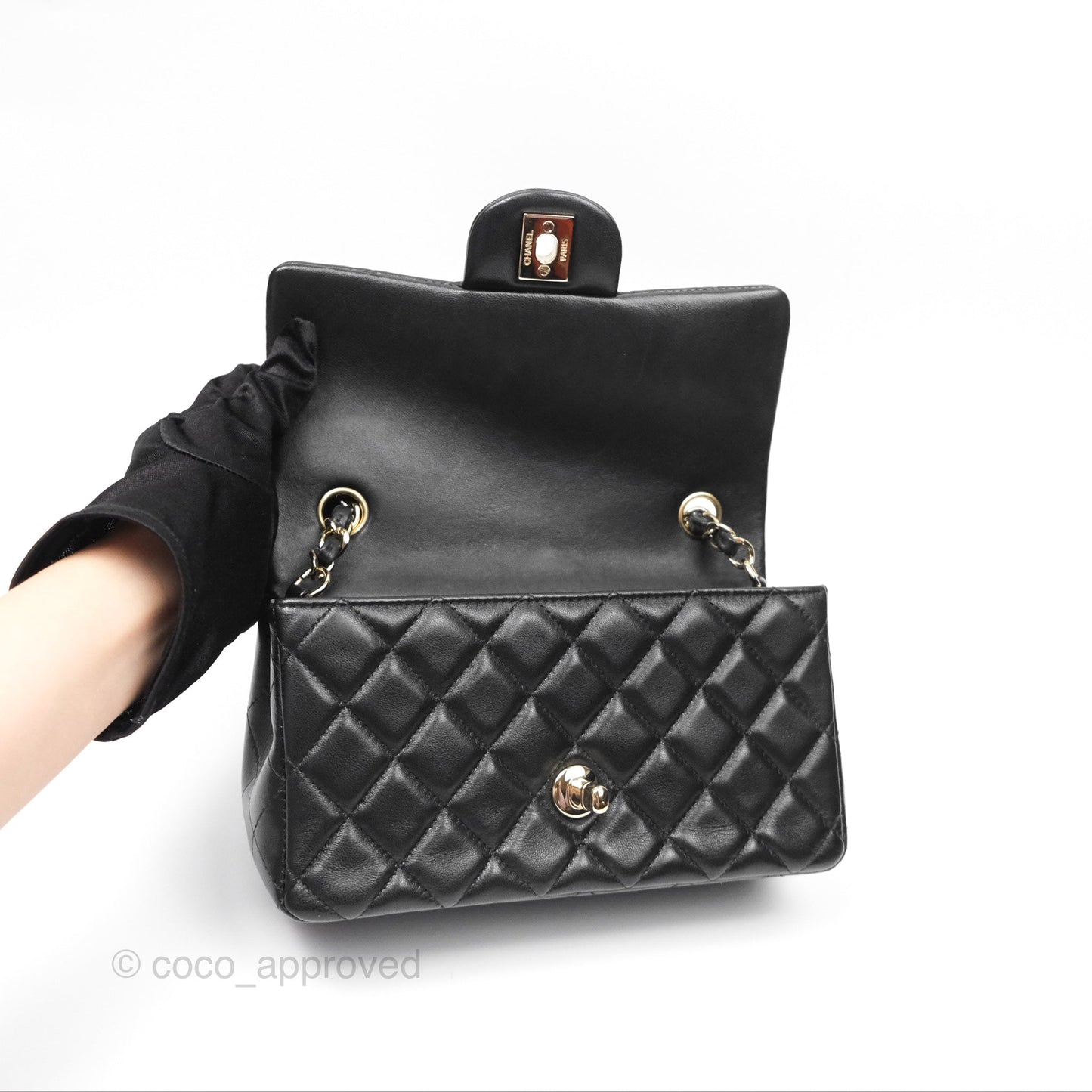 Chanel Mini Rectangular Flap Quilted Black Lambskin Gold Hardware