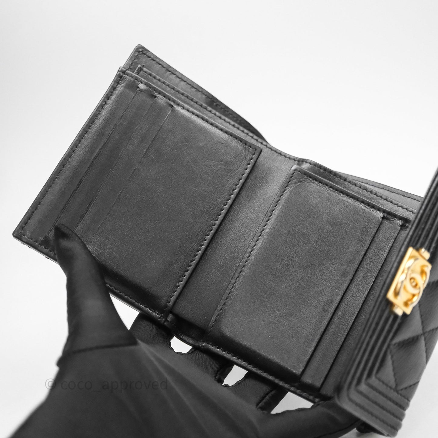 Chanel Small Boy Flap Wallet Black Caviar Gold Hardware