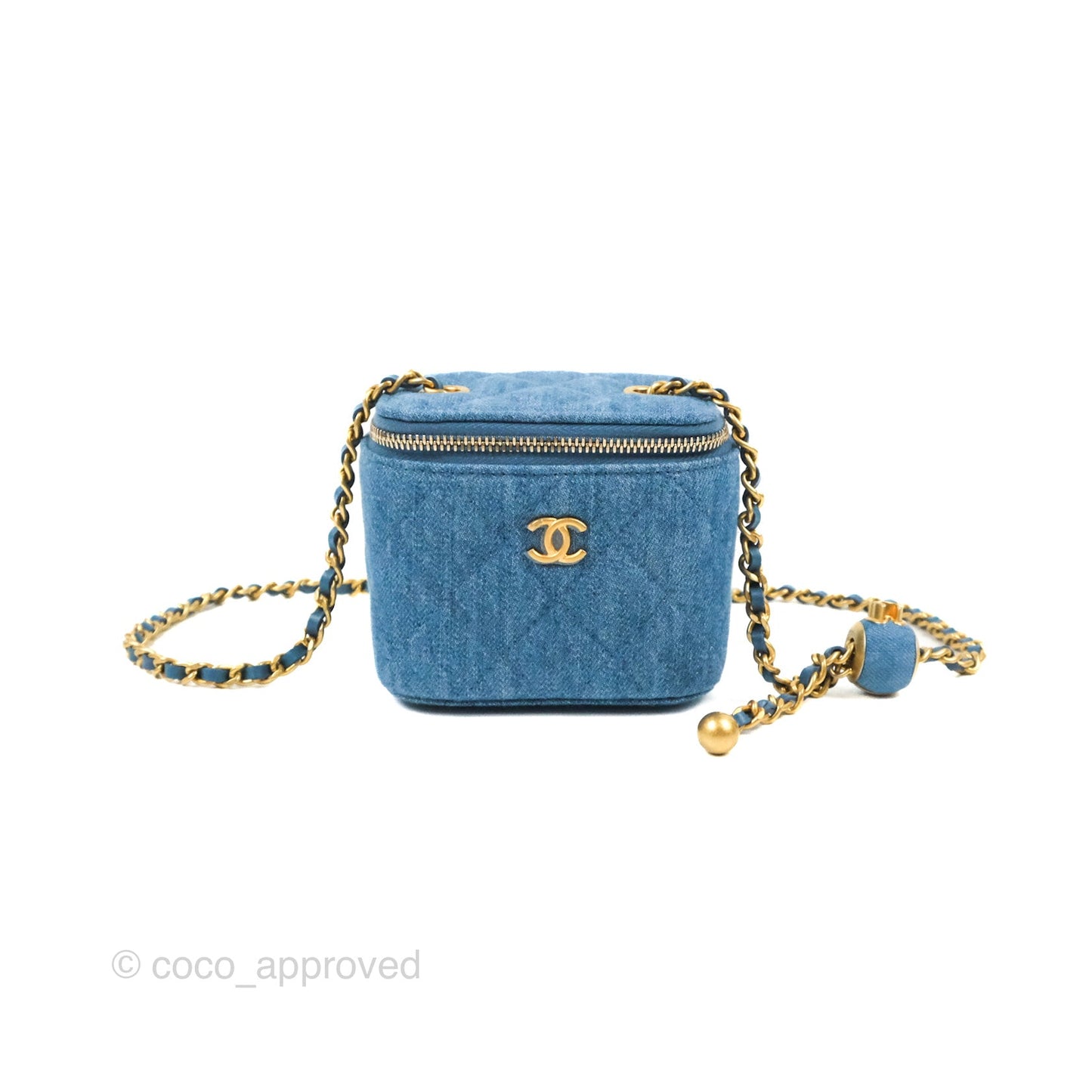 Chanel Mini Pearl Crush Vanity With Chain Denim Aged Gold Hardware
