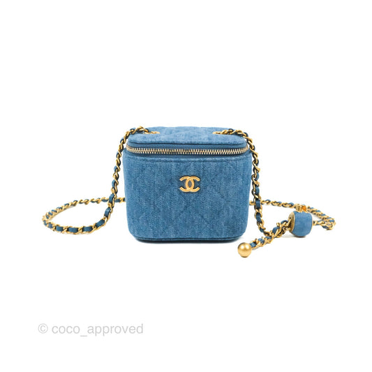 Chanel Mini Pearl Crush Vanity With Chain Denim Aged Gold Hardware