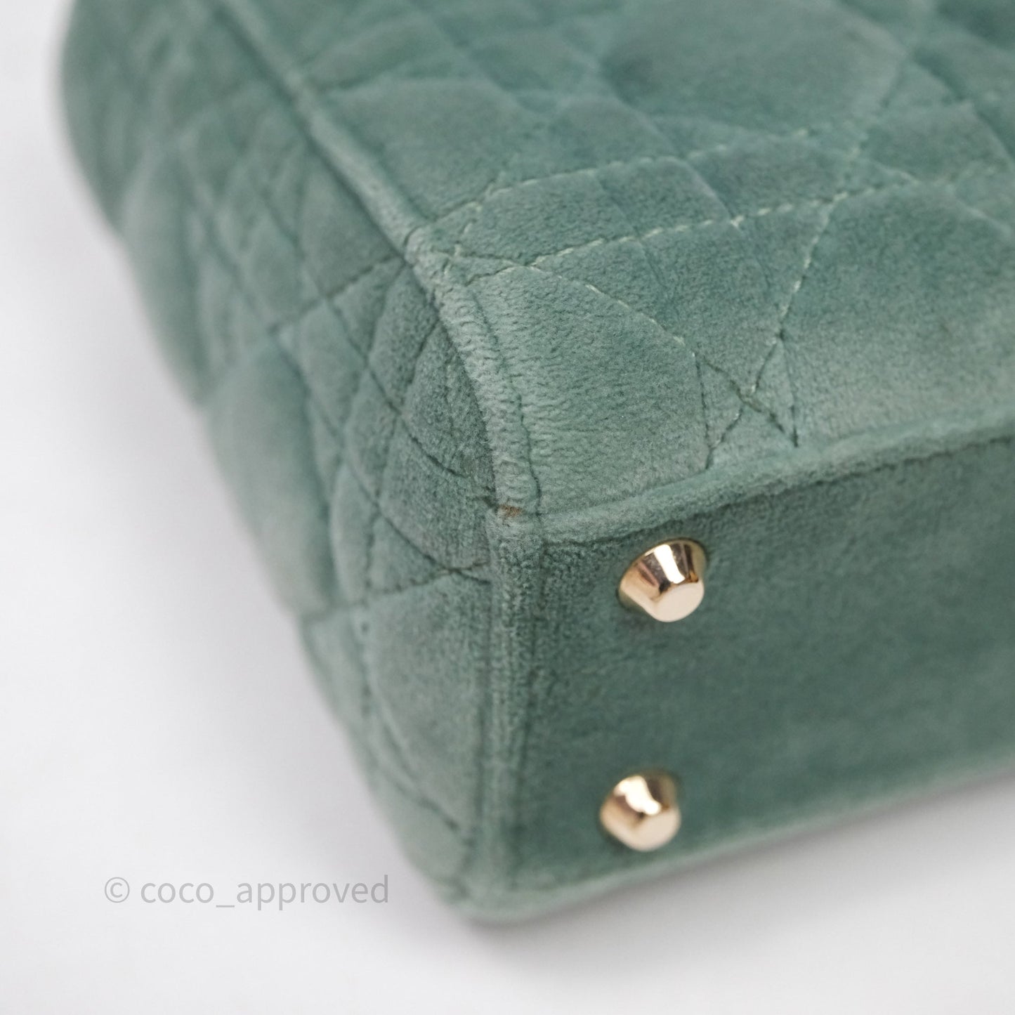Christian Dior Mini Lady Dior Green Suede Cannage Gold Hardware