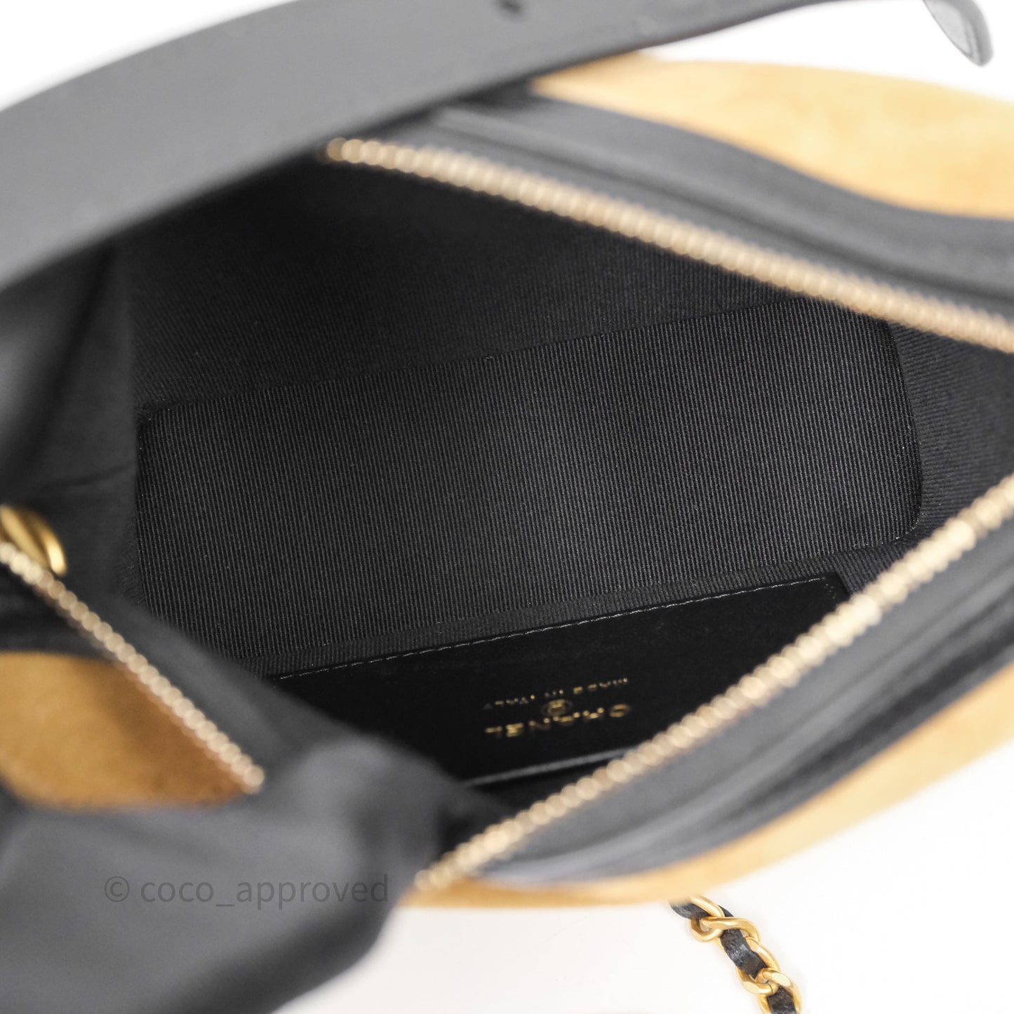Chanel Hobo with Chain Brown Suede/ Black Calfskin Gold Hardware